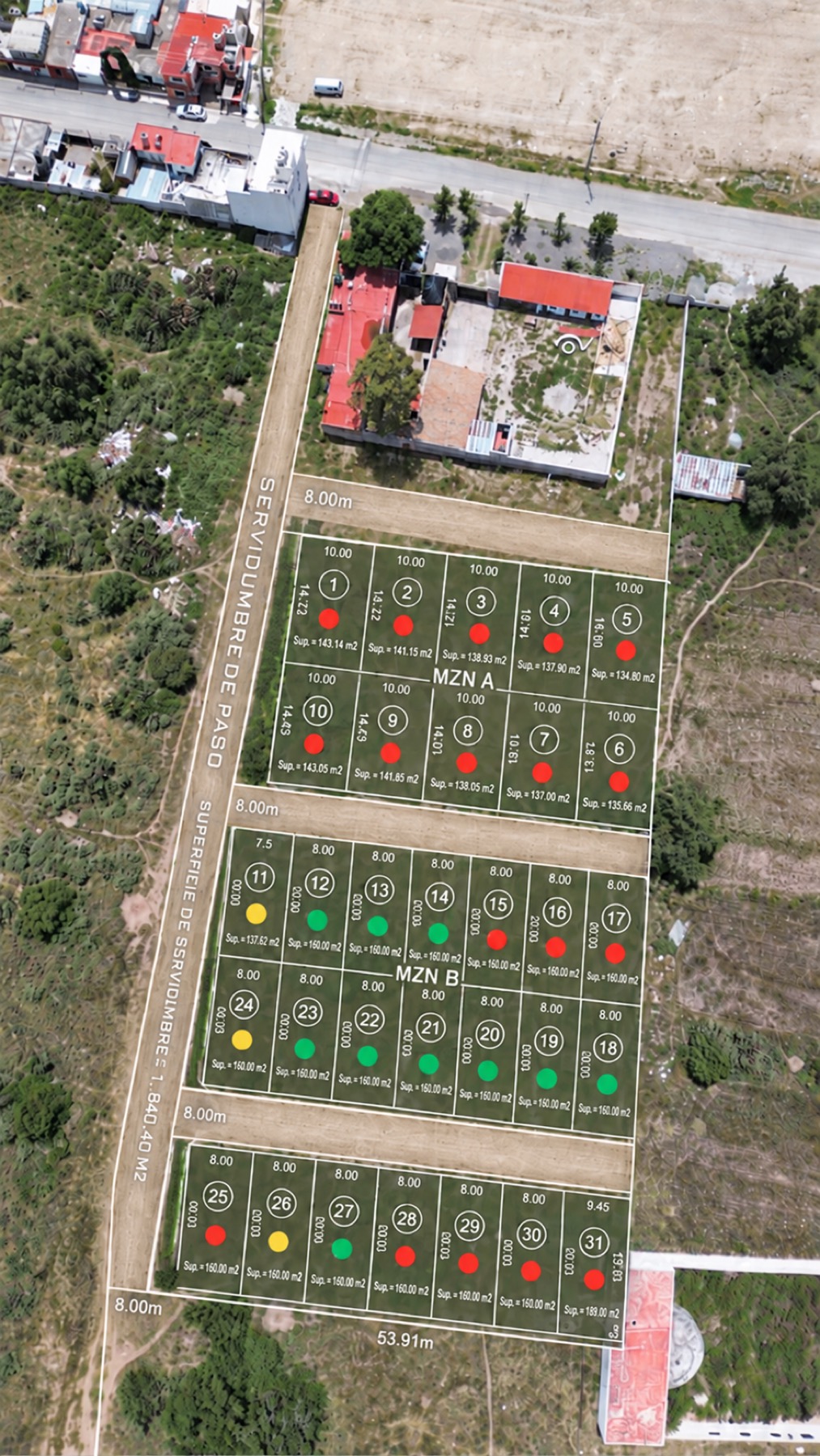 Plano de lotificación San Juan Tilcuautla con disponibilidad por lote